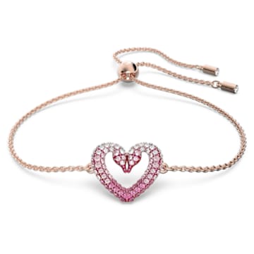 Una 手链, 心形, 小码, 粉红色, 镀玫瑰金色调 - Swarovski, 5640300
