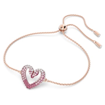 Una bracelet, Pavé, Heart, Small, Pink, Rose gold-tone plated - Swarovski, 5640300