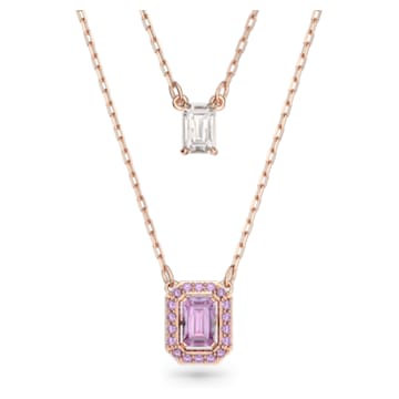 Millenia layered necklace, Octagon cut, Purple, Rose gold-tone plated - Swarovski, 5640558