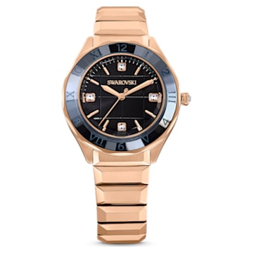 37mm 腕表, 瑞士制造, 金属手链, 黑色, 玫瑰金色调润饰 - Swarovski, 5641294