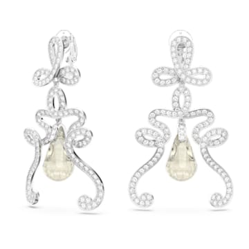 Fluenta clip earrings, Reignited crystals, White, Rhodium plated - Swarovski, 5641381