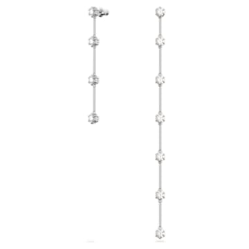 Constella drop earrings, Asymmetrical design, Round cut, White, Rhodium plated - Swarovski, 5641681