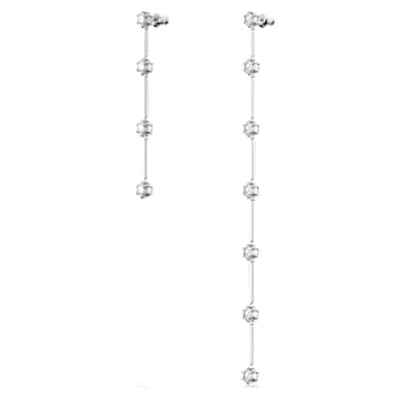 Constella drop earrings, Asymmetrical design, Round cut, White, Rhodium plated - Swarovski, 5641681