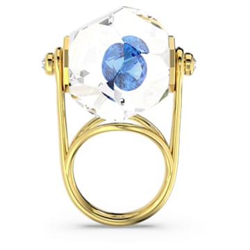 Curiosa 个性戒指, 悬浮圆形尖背水钻, 蓝色, 镀金色调 - Swarovski, 5641728