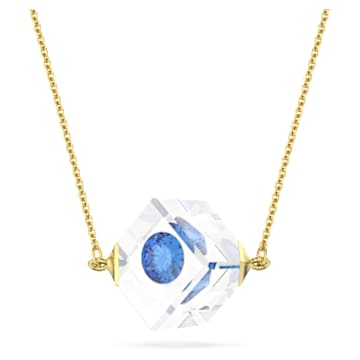 Curiosa necklace, Floating chaton, Blue, Gold-tone plated - Swarovski, 5641731