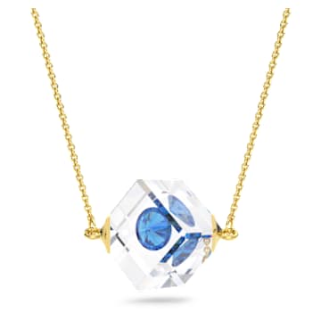 Curiosa necklace, Floating chaton, Blue, Gold-tone plated - Swarovski, 5641731