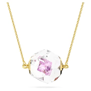 Curiosa 项链, 悬浮圆形尖背水钻, 粉红色, 镀金色调 - Swarovski, 5641732