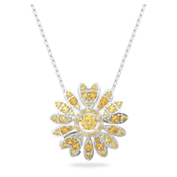 Eternal Flower pendant, Flower, Yellow, Rhodium plated - Swarovski, 5642869