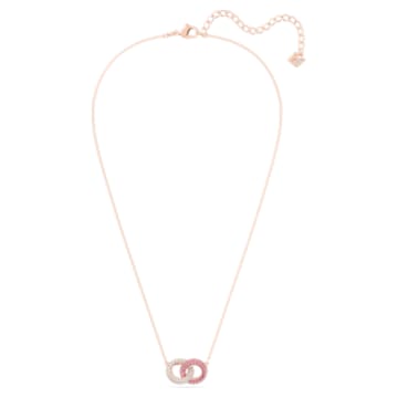 Stone necklace, Pavé, Intertwined circles, Pink, Rose gold-tone plated - Swarovski, 5642884