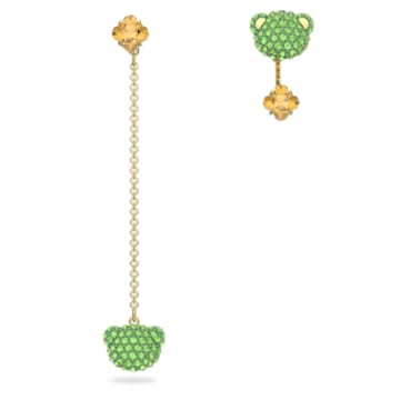 Teddy drop earrings, Asymmetrical design, Bear, Multicolored, Gold-tone plated - Swarovski, 5642981