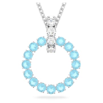 Exalta pendant, Round cut, Extra long, Blue, Rhodium plated - Swarovski, 5643751