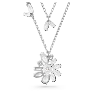 Gema layered necklace, Mixed cuts, Flower, White, Rhodium plated - Swarovski, 5644658