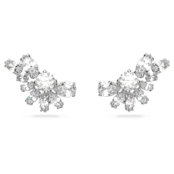 Gema 水滴形耳环, 非对称设计, 混合切割, 花朵, 短, 白色, 镀铑 - Swarovski, 5644680