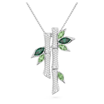Dellium necklace, Bamboo, Green, Rhodium plated - Swarovski, 5645369