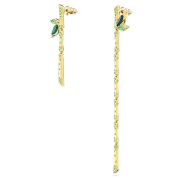 Dellium drop earrings, Asymmetrical design, Bamboo, Green, Gold-tone plated - Swarovski, 5645372