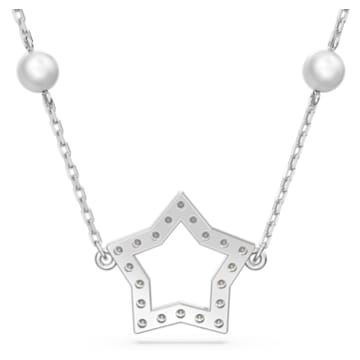 Stella necklace, Star, White, Rhodium plated - Swarovski, 5645379