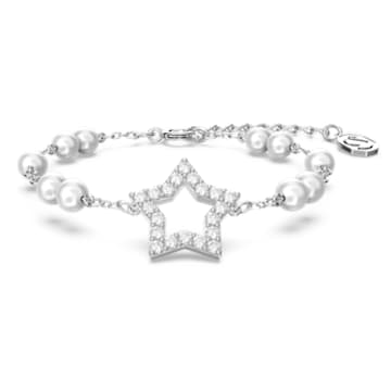Stella bracelet, Pavé, Star, White, Rhodium plated - Swarovski, 5645385