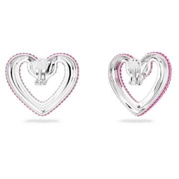 Una clip earrings, Heart, Large, Pink, Rhodium plated - Swarovski, 5646573