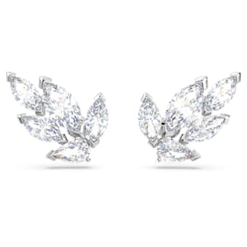 Louison stud earrings, Leaf, White, Rhodium plated - Swarovski, 5646728