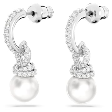 Originally drop earrings, White, Rhodium plated - Swarovski, 5646730