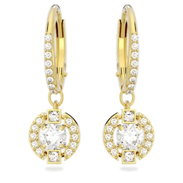 Swarovski Sparkling Dance drop earrings, Round cut, White, Gold-tone plated - Swarovski, 5646733