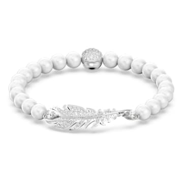 Nice bracelet, Magnetic closure, Feather, White, Rhodium plated - Swarovski, 5646744