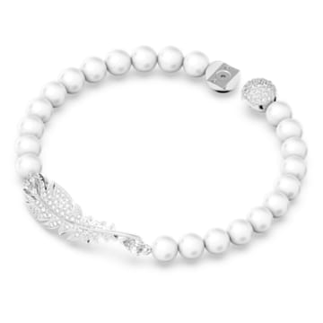 Nice bracelet, Feather, White, Rhodium plated - Swarovski, 5646744