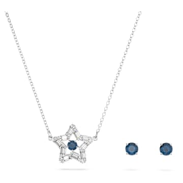 Stella 套装, 混合切割, 星星, 蓝色, 镀铑 - Swarovski, 5646762