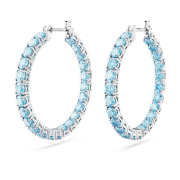 Matrix hoop earrings, Round cut, Blue, Rhodium plated - Swarovski, 5647446