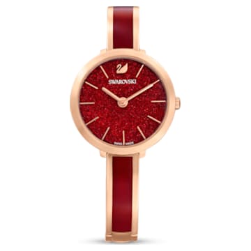 Crystalline Delight 腕表, 瑞士制造, 金属手链, 红色, 玫瑰金色调润饰 - Swarovski, 5647455