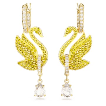 Swarovski Iconic Swan drop earrings, Swan, Yellow, Gold-tone plated - Swarovski, 5647543