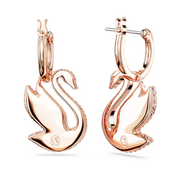 Swarovski Iconic Swan 水滴形耳环, 天鹅, 粉红色, 镀玫瑰金色调 - Swarovski, 5647544