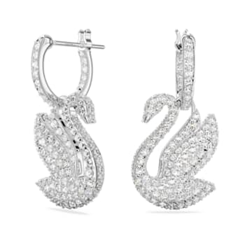 Swarovski Iconic Swan drop earrings, Swan, White, Rhodium plated - Swarovski, 5647545