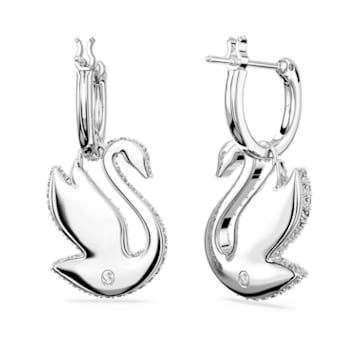 Swarovski Iconic Swan 水滴形耳环, 天鹅, 白色, 镀铑 - Swarovski, 5647545