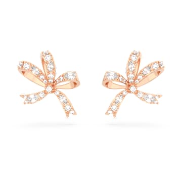 Volta stud earrings, Bow, Small, White, Rose gold-tone plated - Swarovski, 5647572