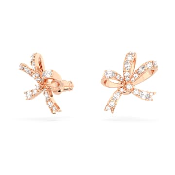Volta 耳钉, 蝴蝶结, 小码, 白色, 镀玫瑰金色调 - Swarovski, 5647572
