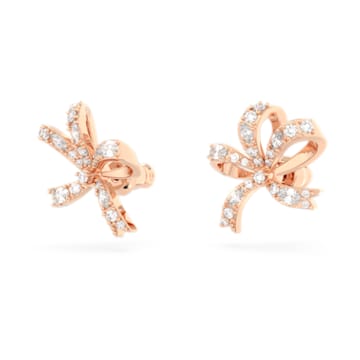 Volta stud earrings, Bow, Small, White, Rose gold-tone plated - Swarovski, 5647572