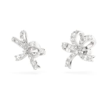 Volta stud earrings, Bow, Small, White, Rhodium plated - Swarovski, 5647579