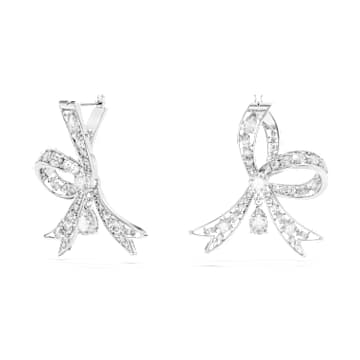 Volta 水滴形耳环, 蝴蝶结, 白色, 镀铑 - Swarovski, 5647582
