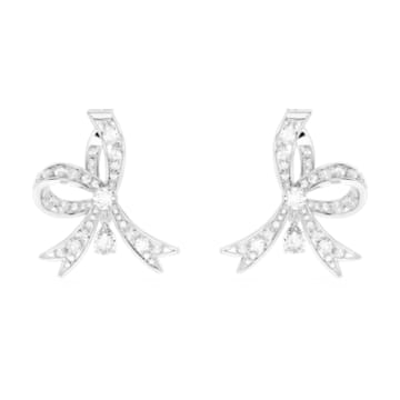 Volta drop earrings, Bow, White, Rhodium plated - Swarovski, 5647582