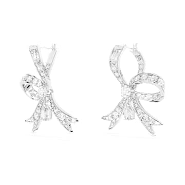Volta drop earrings, Bow, White, Rhodium plated - Swarovski, 5647582