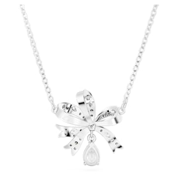 Volta necklace, Bow, Small, White, Rhodium plated - Swarovski, 5647583