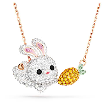 Zodiac Rabbit 项链, 兔子和胡萝卜, 流光溢彩, 镀玫瑰金色调 - Swarovski, 5647971