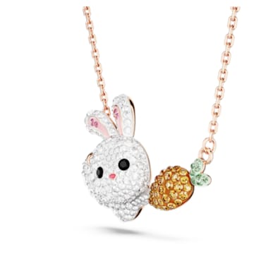 Zodiac Rabbit necklace, Rabbit and carrot, Multicolored, Rose gold-tone plated - Swarovski, 5647971