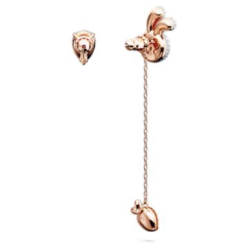 Zodiac Rabbit drop earrings, Asymmetrical design, Rabbit and carrot, Long, Multicolored, Rose gold-tone plated - Swarovski, 5647972