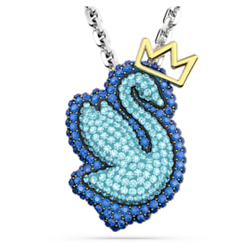 Pop Swan pendant, Swan, Long, Blue, Rhodium plated - Swarovski, 5649194