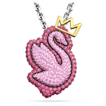 Pop Swan pendant, Swan, Long, Pink, Rhodium plated - Swarovski, 5649195
