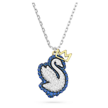 Pop Swan 链坠, 天鹅, 蓝色, 镀铑 - Swarovski, 5649199