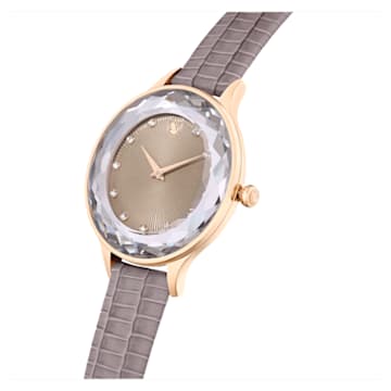 Octea Nova 腕表, 瑞士制造, 真皮表带, 米色, 玫瑰金色调润饰 - Swarovski, 5649999