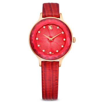 Octea Nova 腕表, 瑞士制造, 真皮表带, 红色, 玫瑰金色调润饰 - Swarovski, 5650002